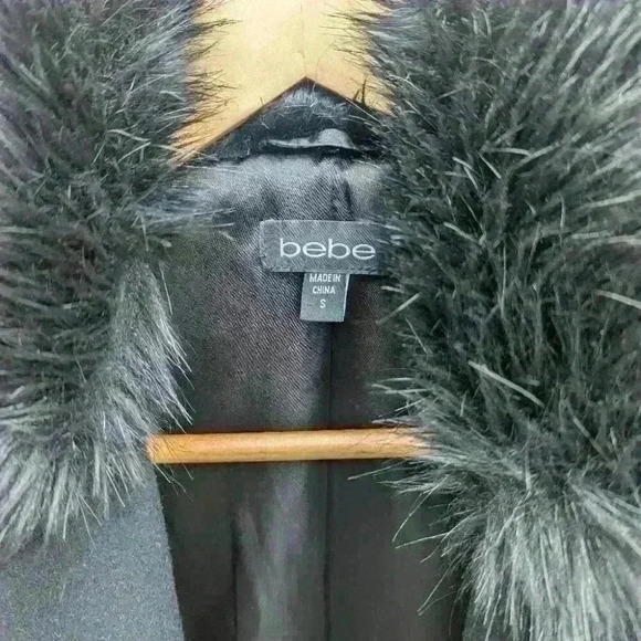 Bebe  Wool Black Faux Fur Trim Black Midi Coat - like new condition - Picture 8 of 11
